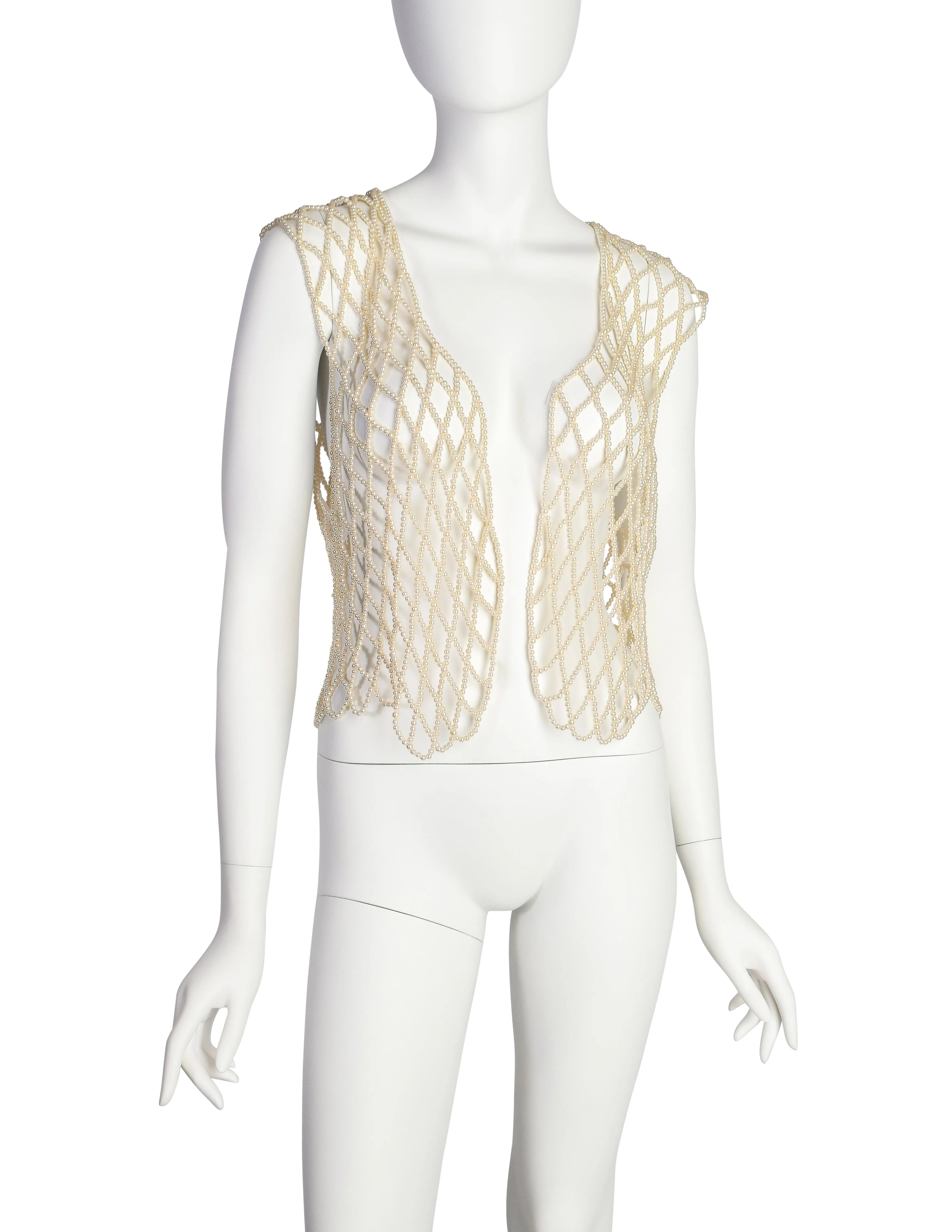 1980s Vintage Creamy Pearl Open Net Vest