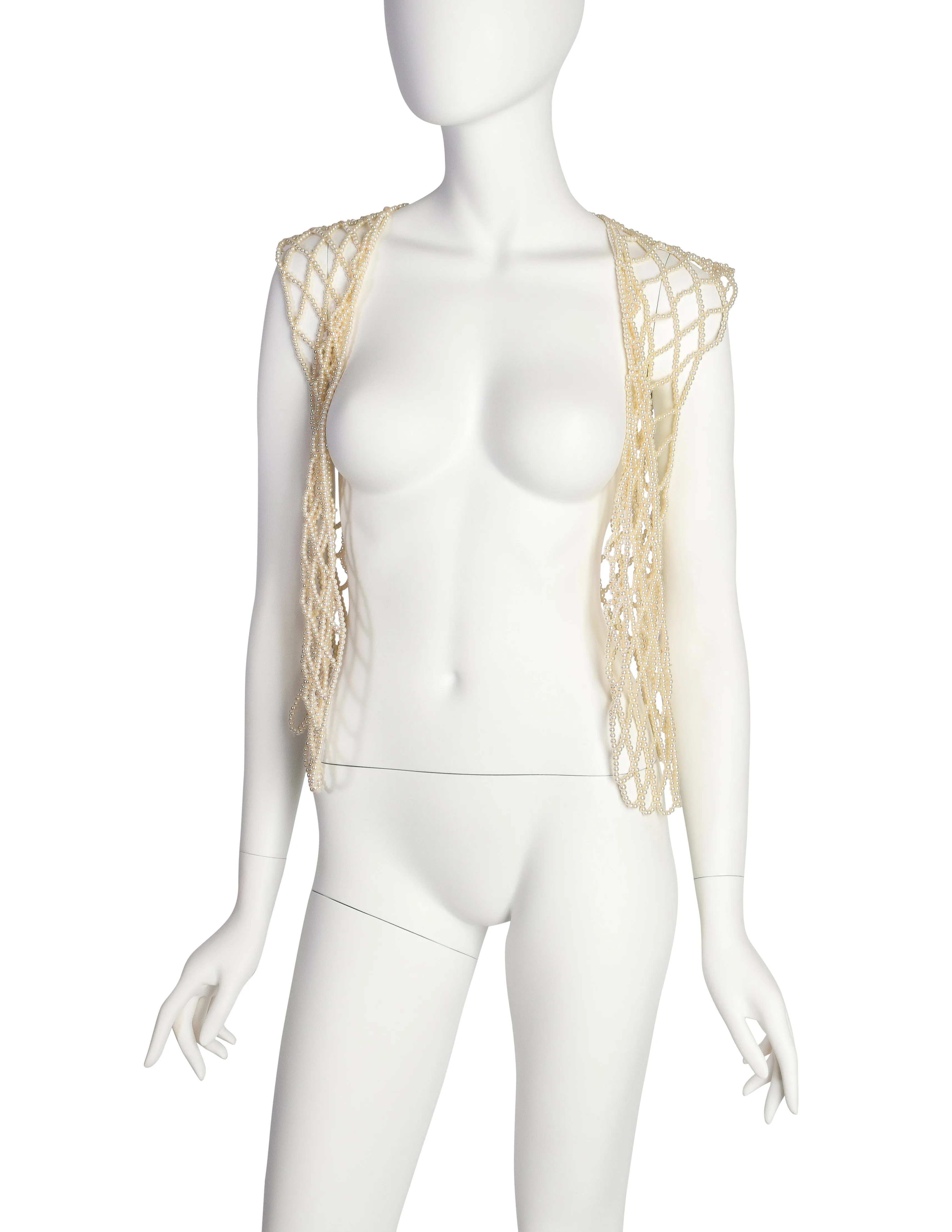 1980s Vintage Creamy Pearl Open Net Vest