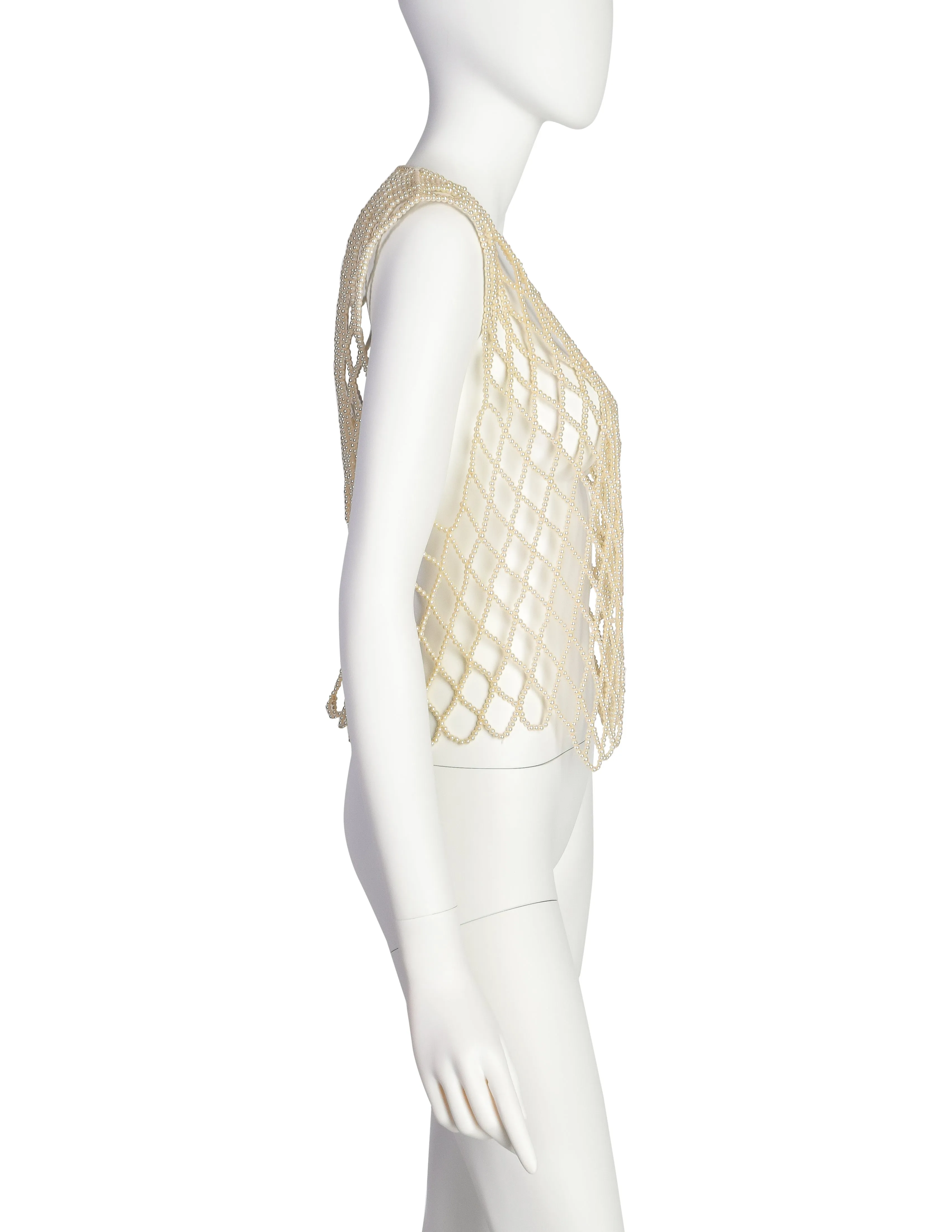 1980s Vintage Creamy Pearl Open Net Vest