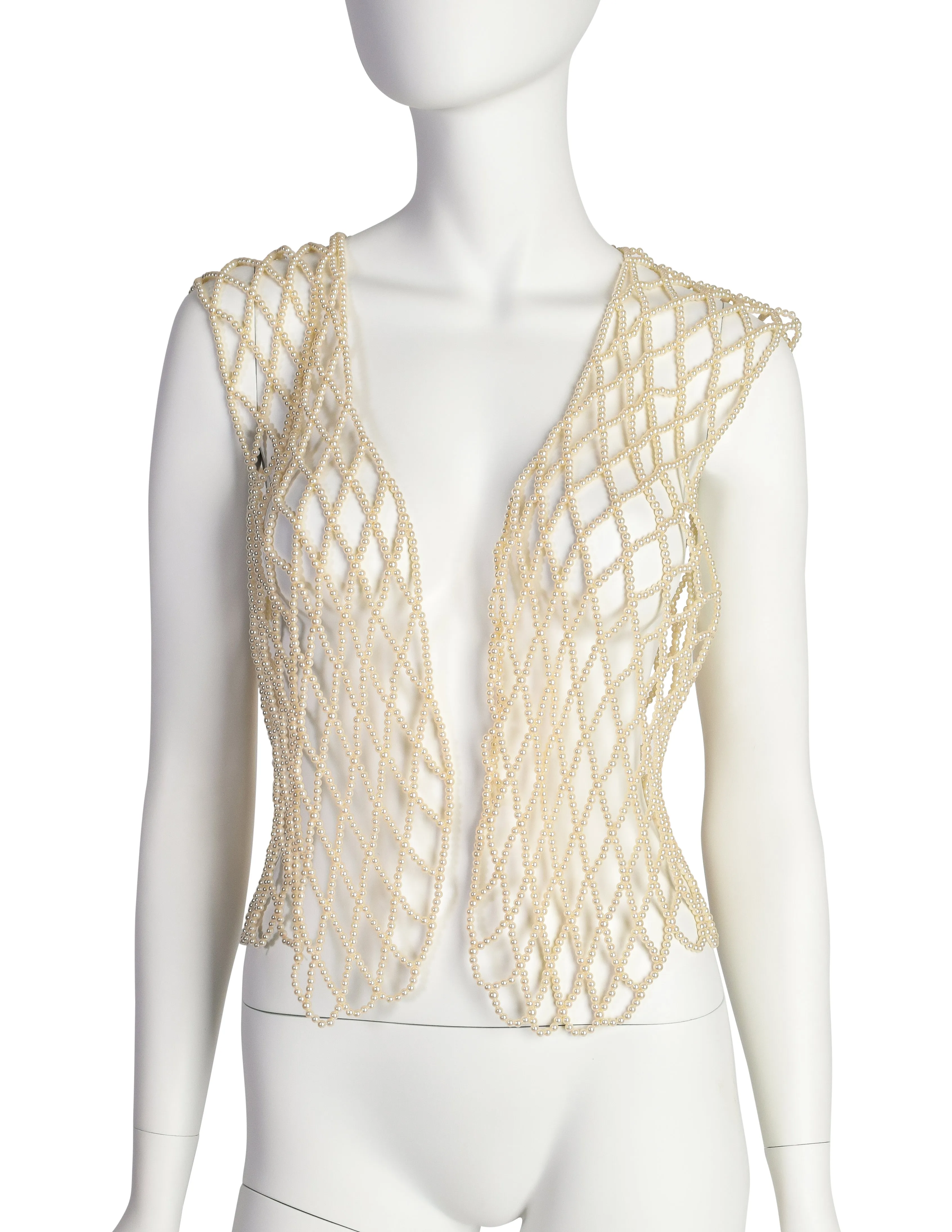 1980s Vintage Creamy Pearl Open Net Vest