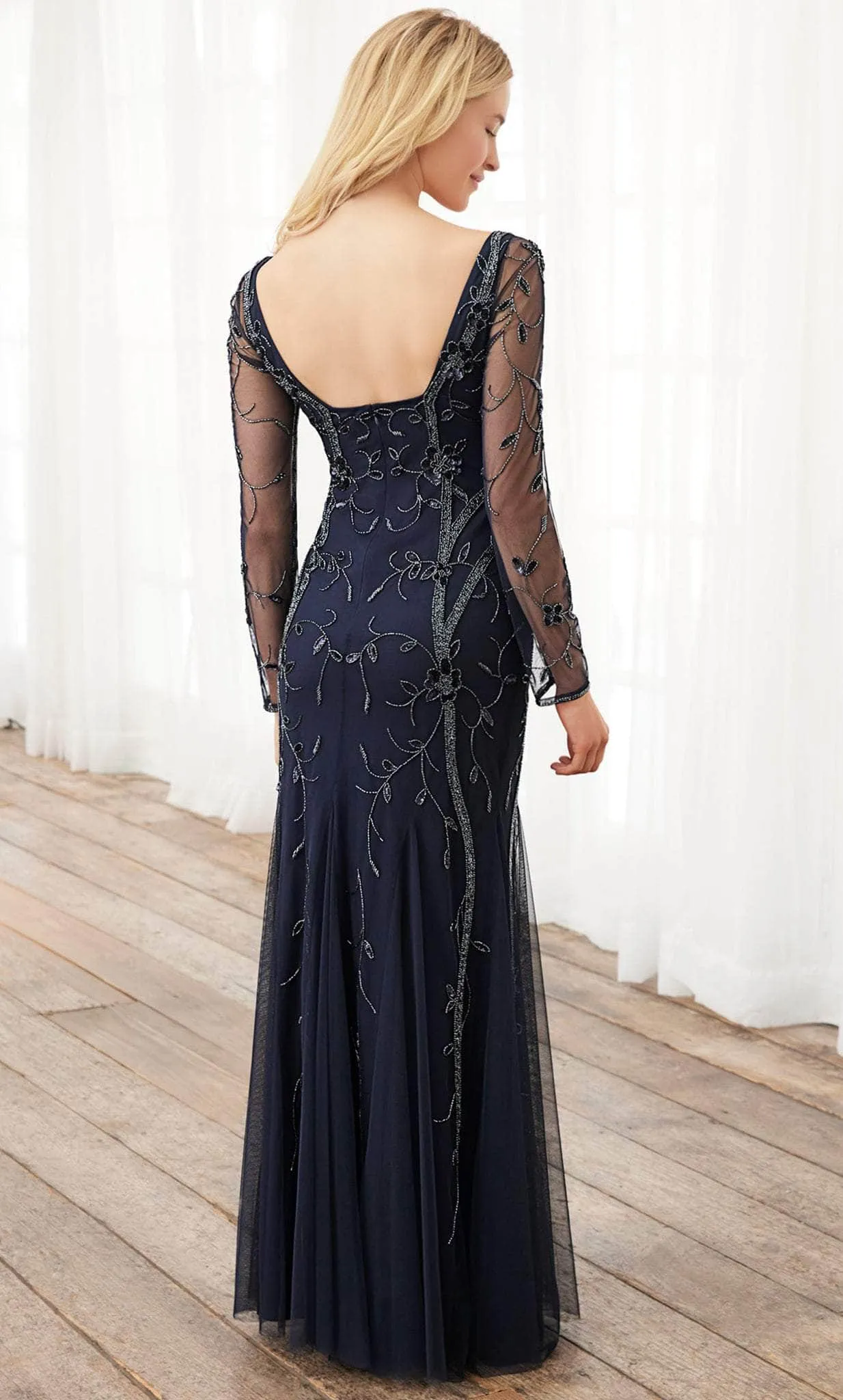 Adrianna Papell Platinum 40396 - Floral Beaded Full Length Dress