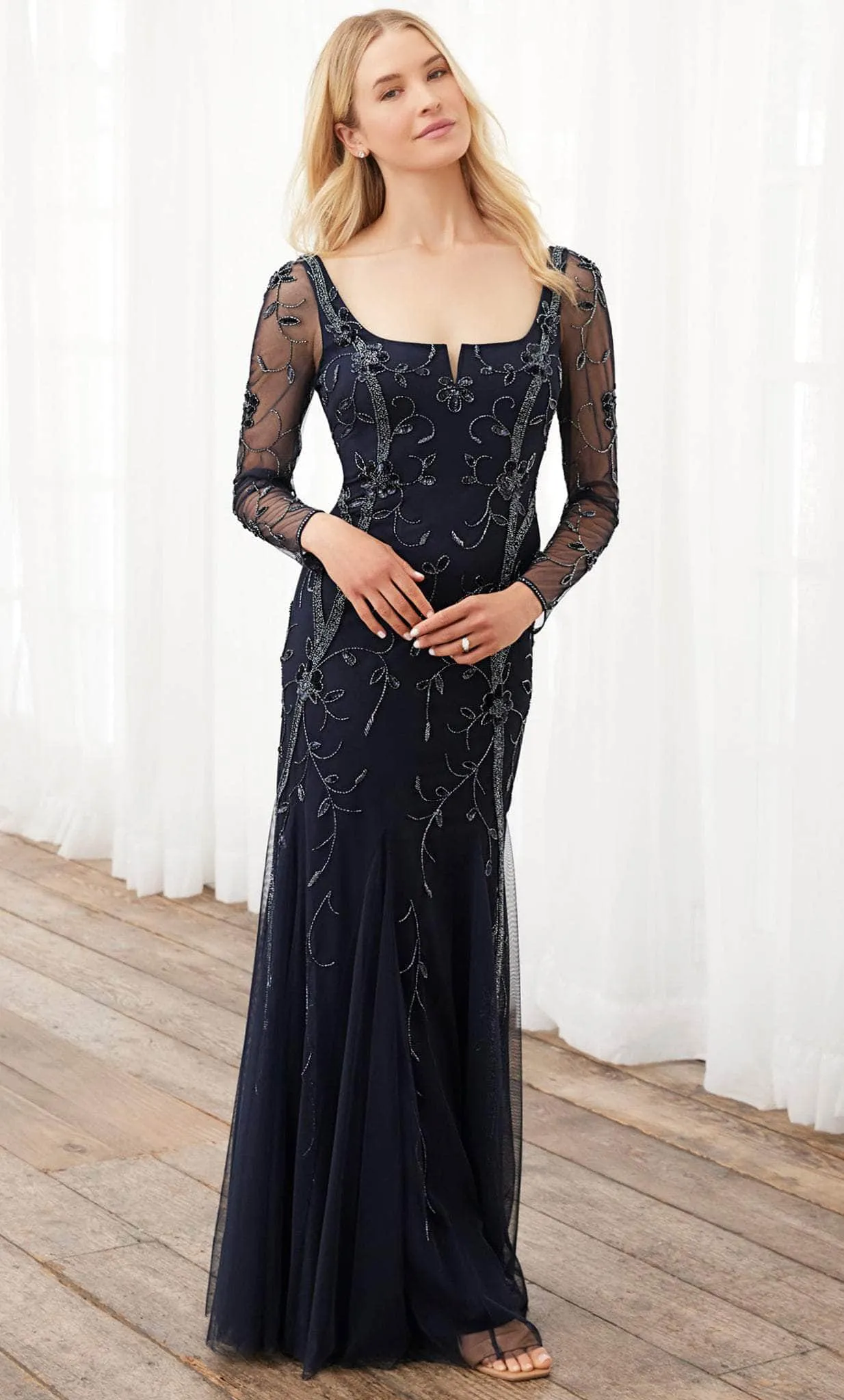 Adrianna Papell Platinum 40396 - Floral Beaded Full Length Dress