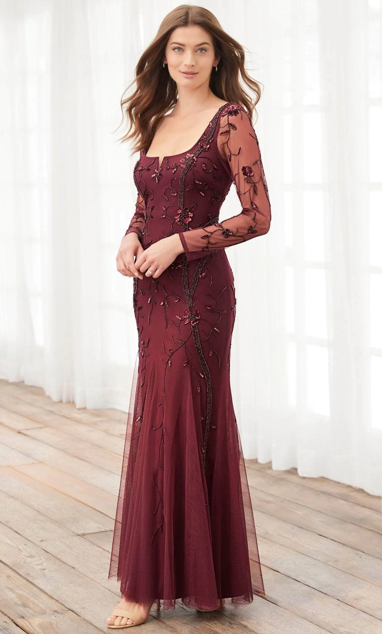 Adrianna Papell Platinum 40396 - Floral Beaded Full Length Dress