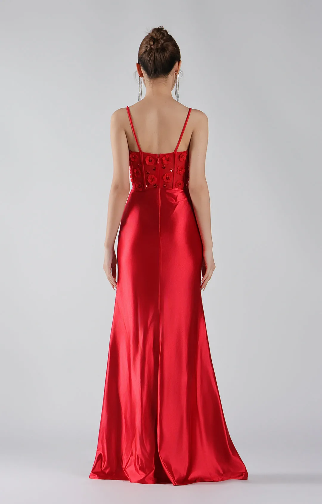 Appliqued Corset Pleated Split Prom Dress