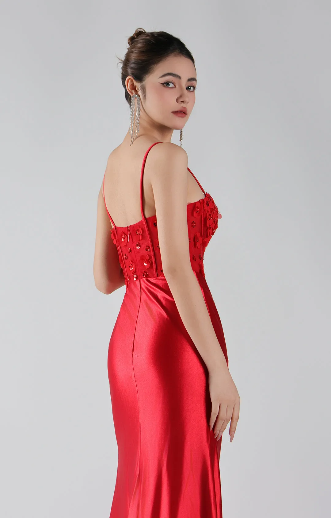 Appliqued Corset Pleated Split Prom Dress