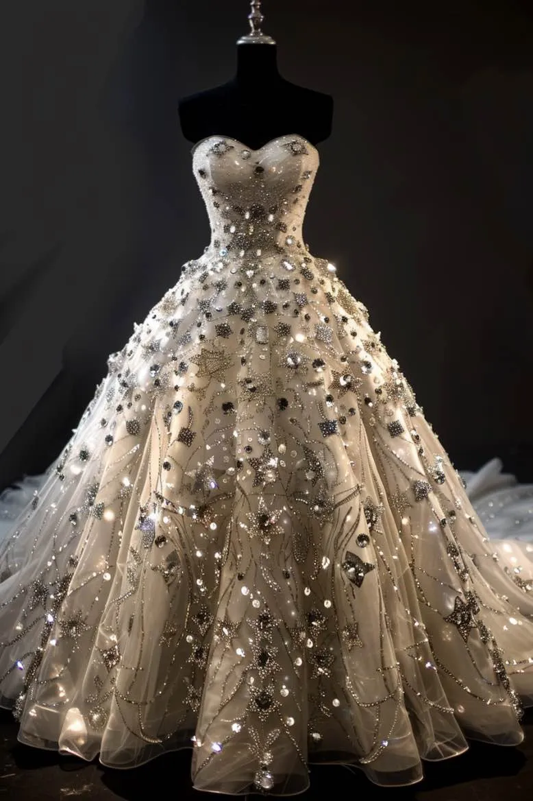 BellaElegant Off Shoulder White Ball Gown Wedding Dress
