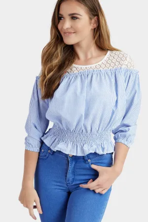Blue Crochet Trim Peplum Top