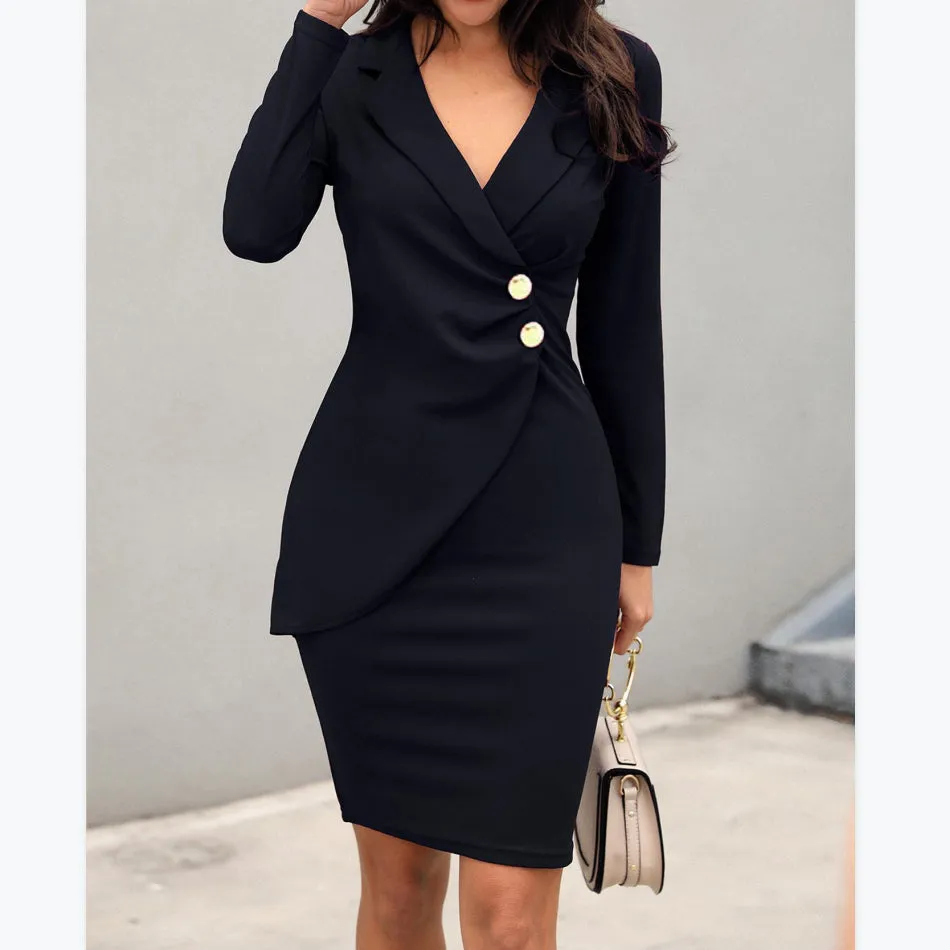 Button Long Sleeve Business Slim Blazer Dress Wholesale Dresses