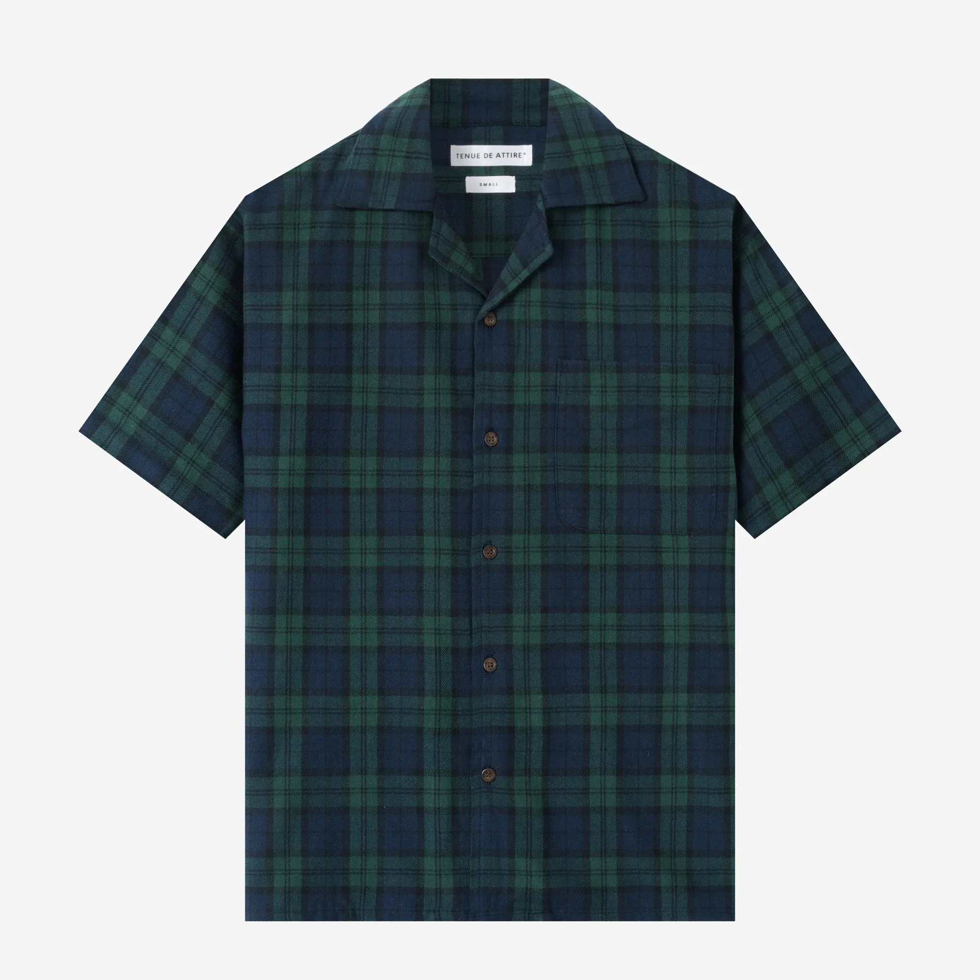 College Days Short Sleeve Camp Collar Plaid Shirt - Green Blue