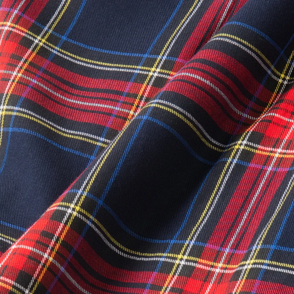 College Days Short Sleeve Camp Collar Plaid Shirt - Red Navy