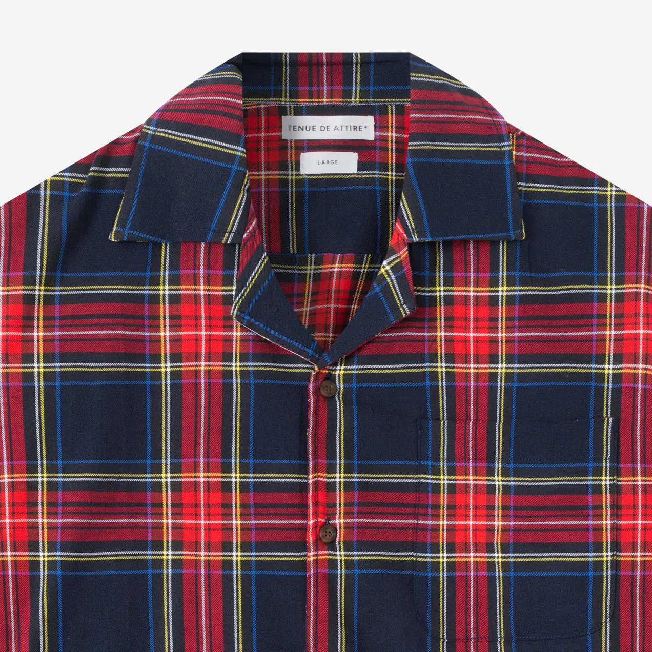College Days Short Sleeve Camp Collar Plaid Shirt - Red Navy