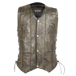 HMM915DB Vance Leather High Mileage Men's Distressed Brown 10 Pocket Vest