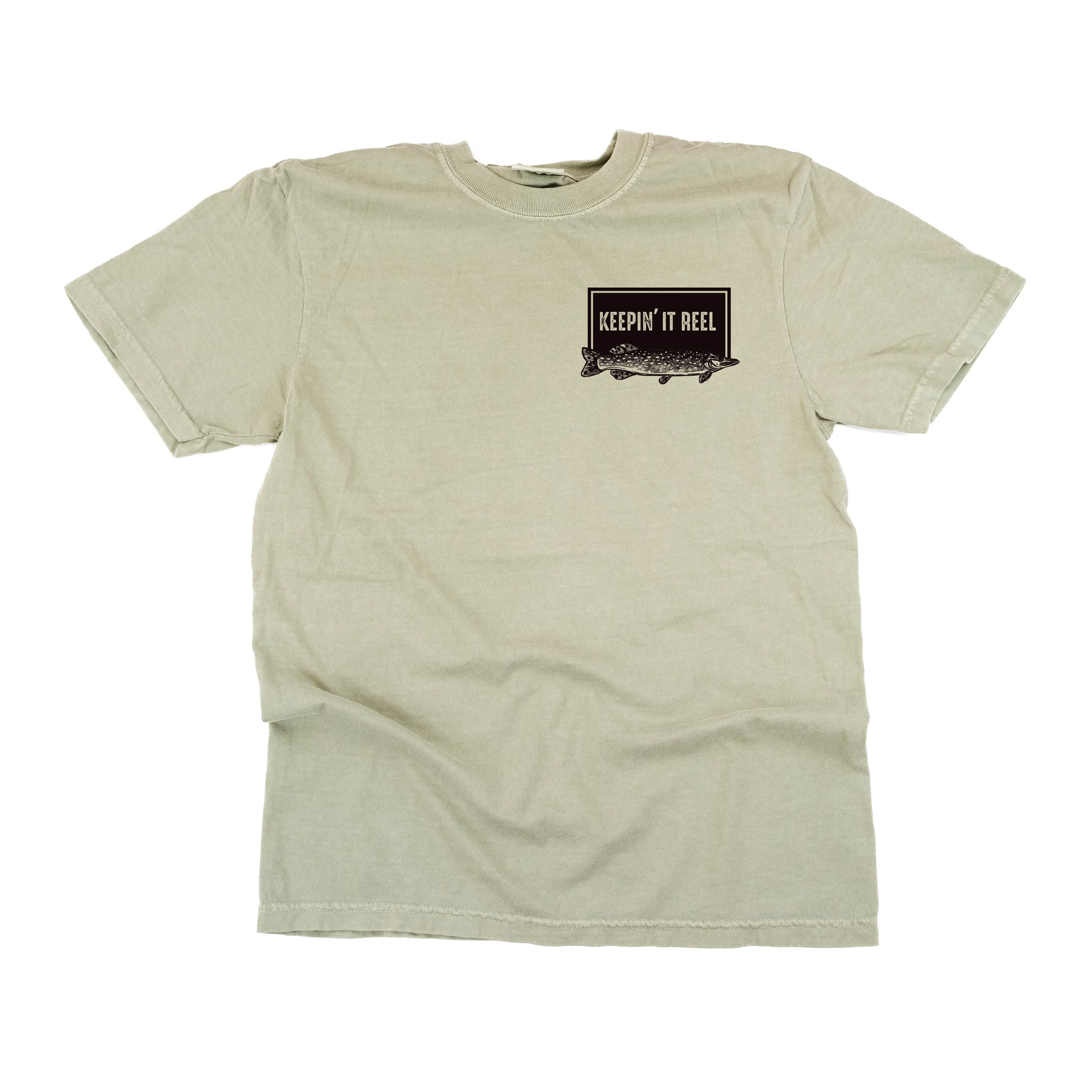 Keepin' It Reel Pocket Design on Front w/ Fishing Reel on Back - SHORT SLEEVE COMFORT COLORS TEE