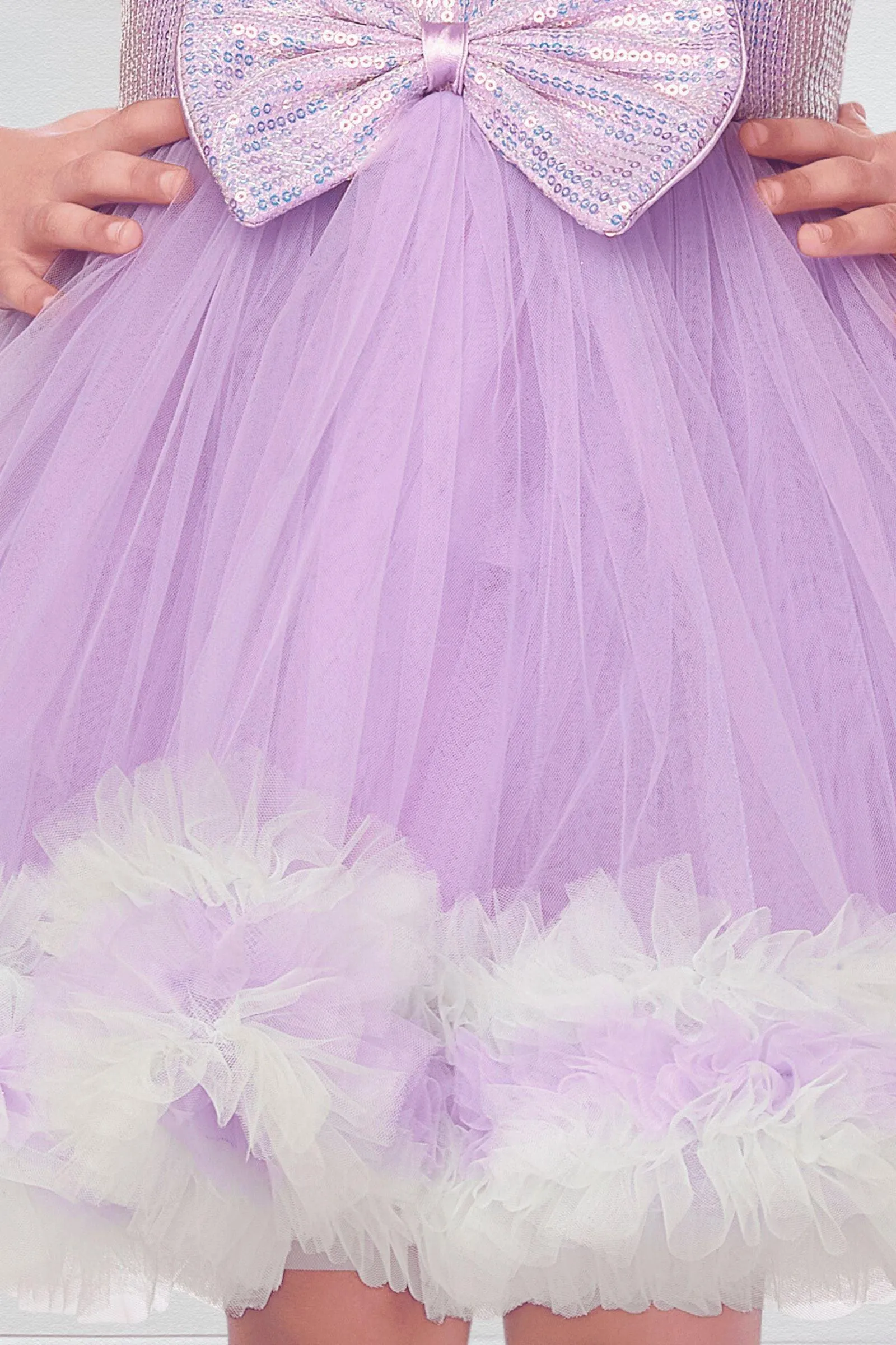 Light Purple Sequins work Knee Length Ball Frock for Girls