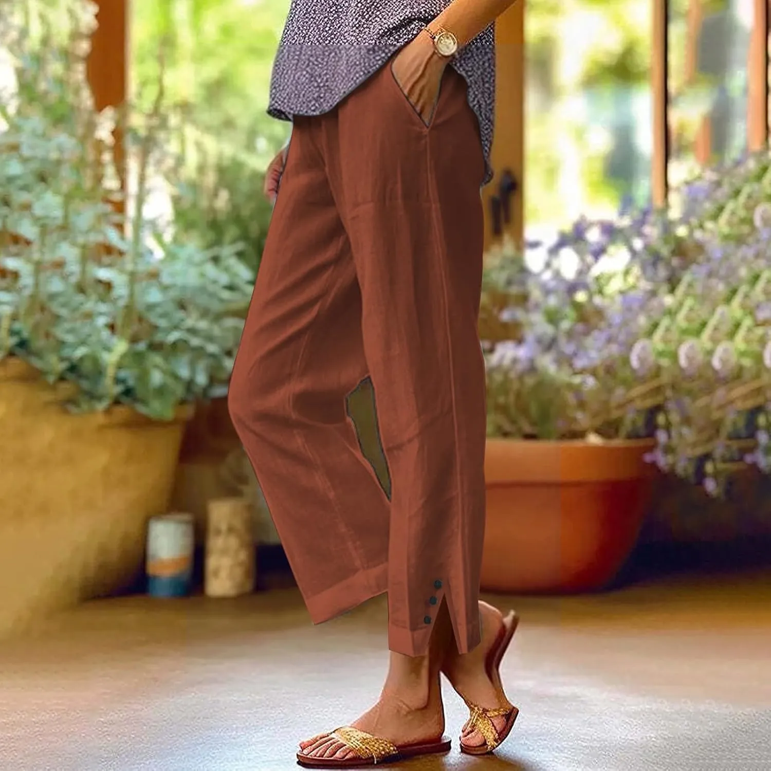 Linen Pants Women Solid Elastic Pants Long Drawstring Linen Women Lounge Sweatpants with Pockets 2025 Spring Fall
