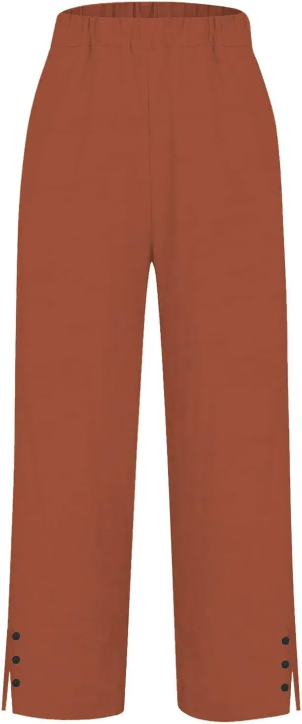 Linen Pants Women Solid Elastic Pants Long Drawstring Linen Women Lounge Sweatpants with Pockets 2025 Spring Fall