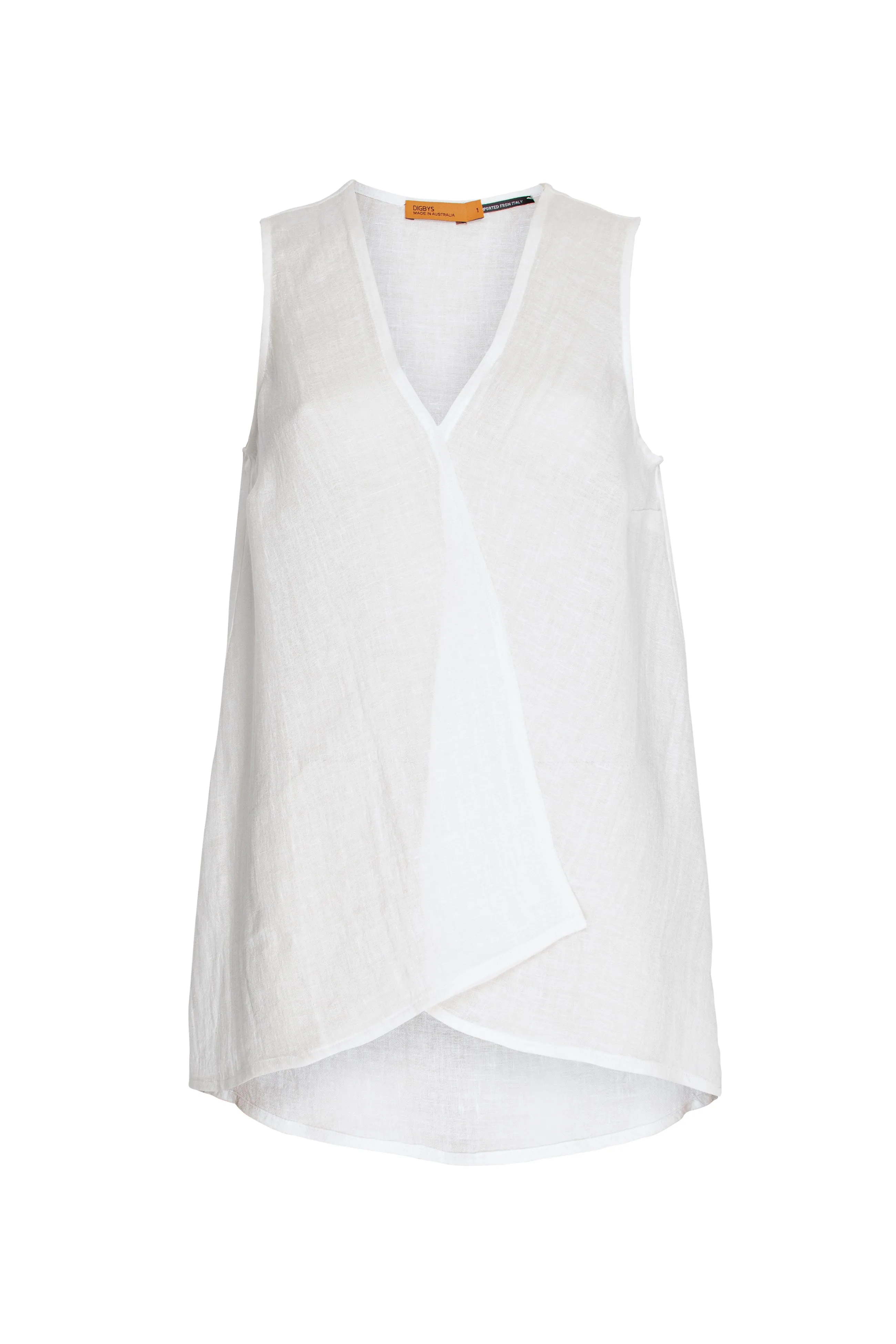 Linen V Neck Singlet - White 9748