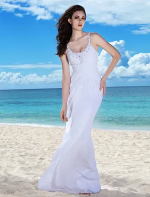 Luolandi Beach Wedding Dresses Sheath / Column Spaghetti Strap Sleeveless Floor Length Chiffon Bridal Gowns With Ruched