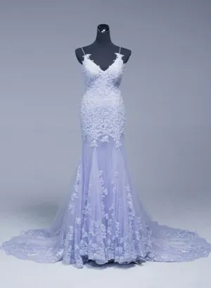Luolandi Beautiful Lavener Tulle with Lace Sheath Spaghetti Straps Evening Dresses Long Prom Dresses Elegant