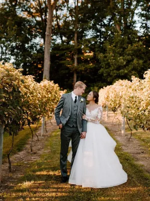 Luolandi Elegant Longsleeves Appliques Ball Gown Wedding Dresses Tulle Bridal Gowns Beautiful