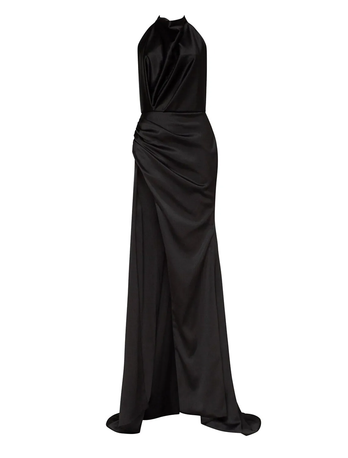 Luolandi Sheath / Column Prom Dresses Elegant Dress Wedding Guest Court Train Sleeveless Halter Satin with Slit