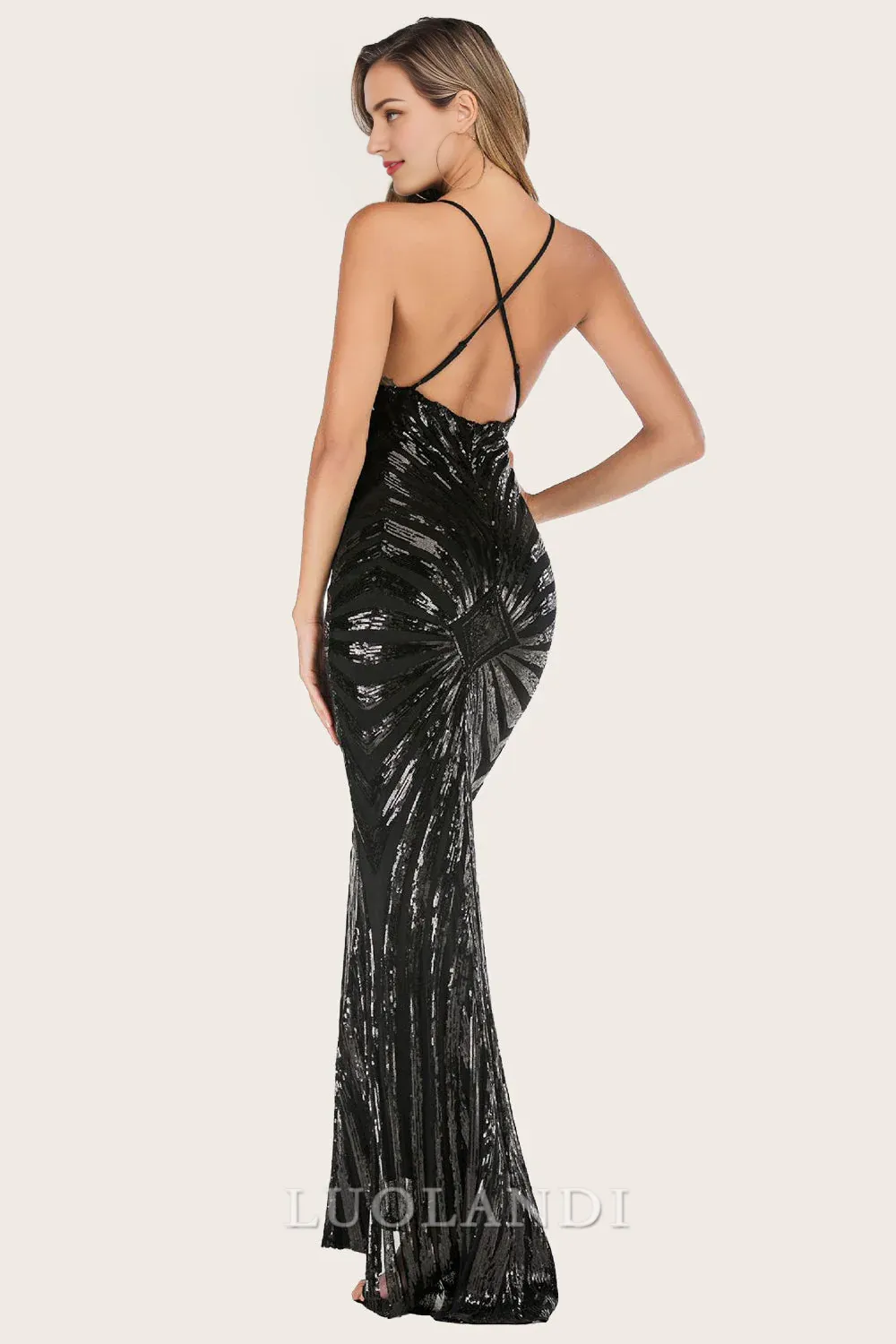 Luolandi Sheath V-neck Long Prom Dresses Charming Evening Party Dress Formal Dress