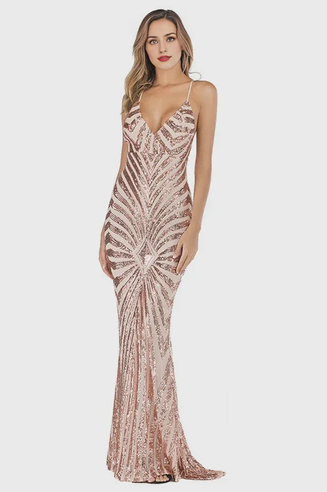 Luolandi Sheath V-neck Long Prom Dresses Charming Evening Party Dress Formal Dress