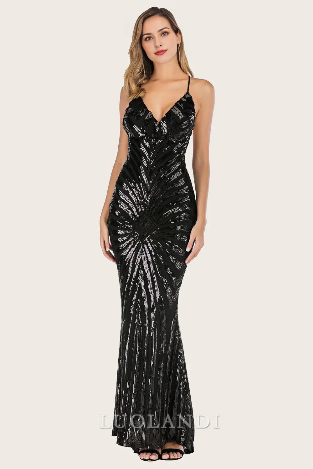 Luolandi Sheath V-neck Long Prom Dresses Charming Evening Party Dress Formal Dress