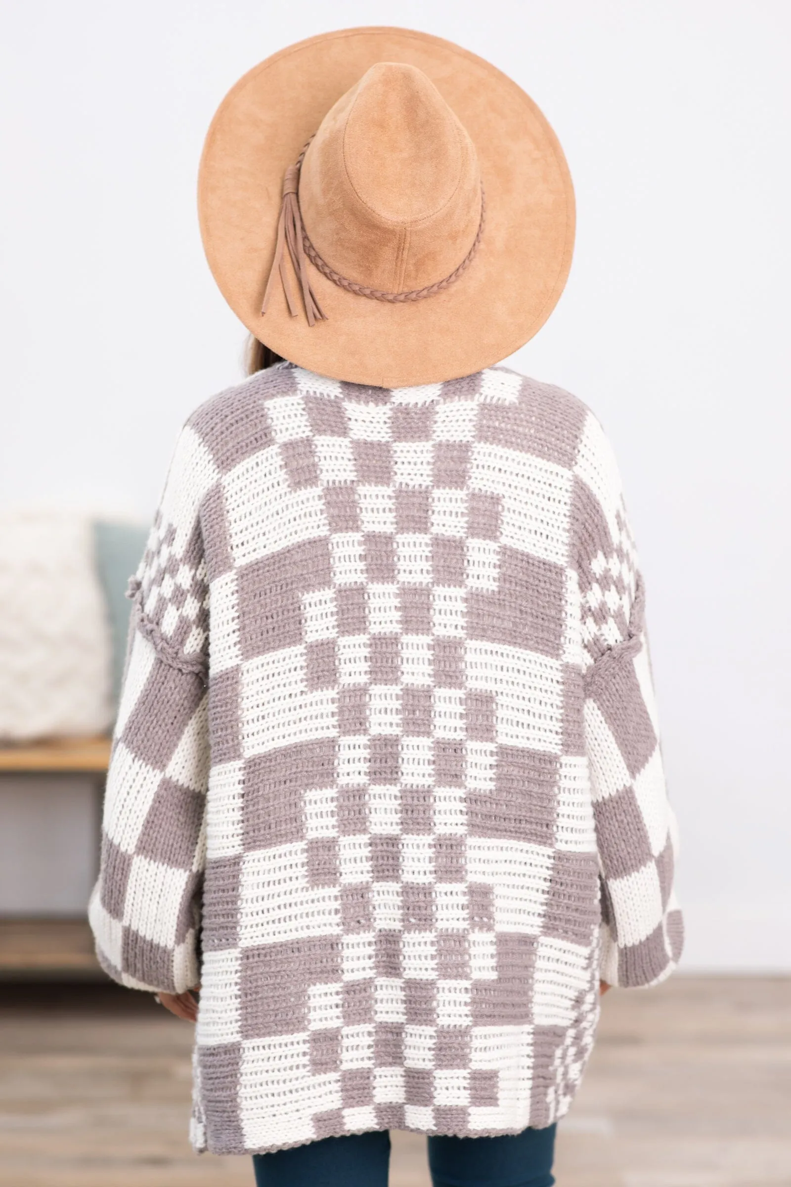 Mocha and Ivory Checkerboard Chunky Cardigan