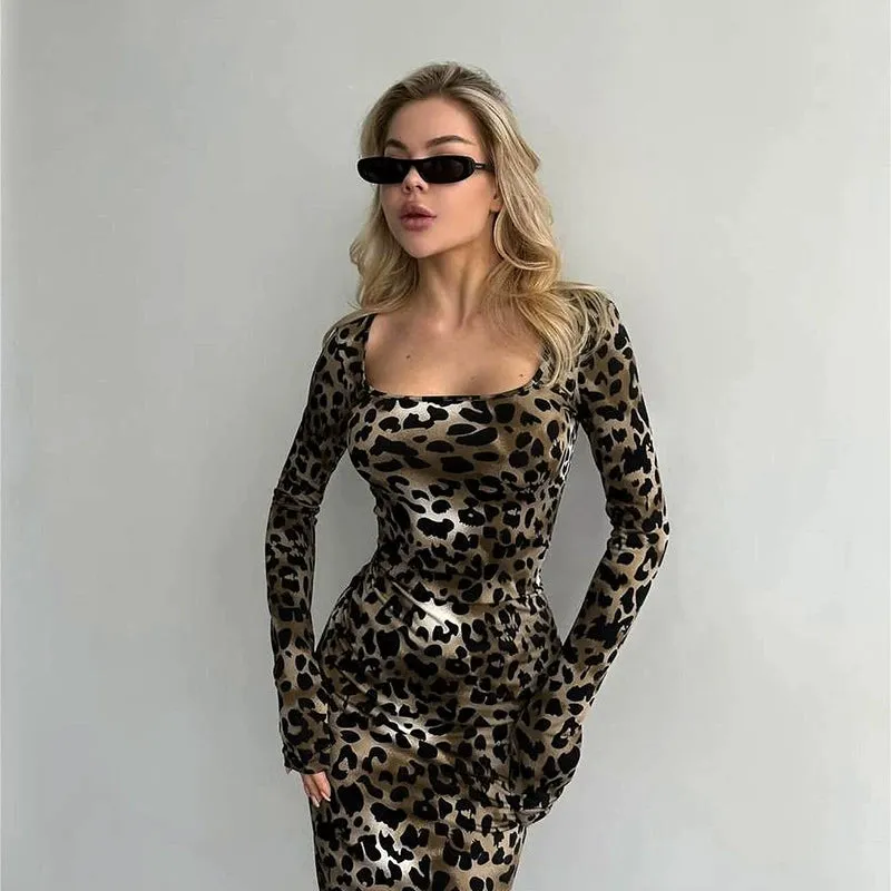Rowena Leopard Print Long Dress
