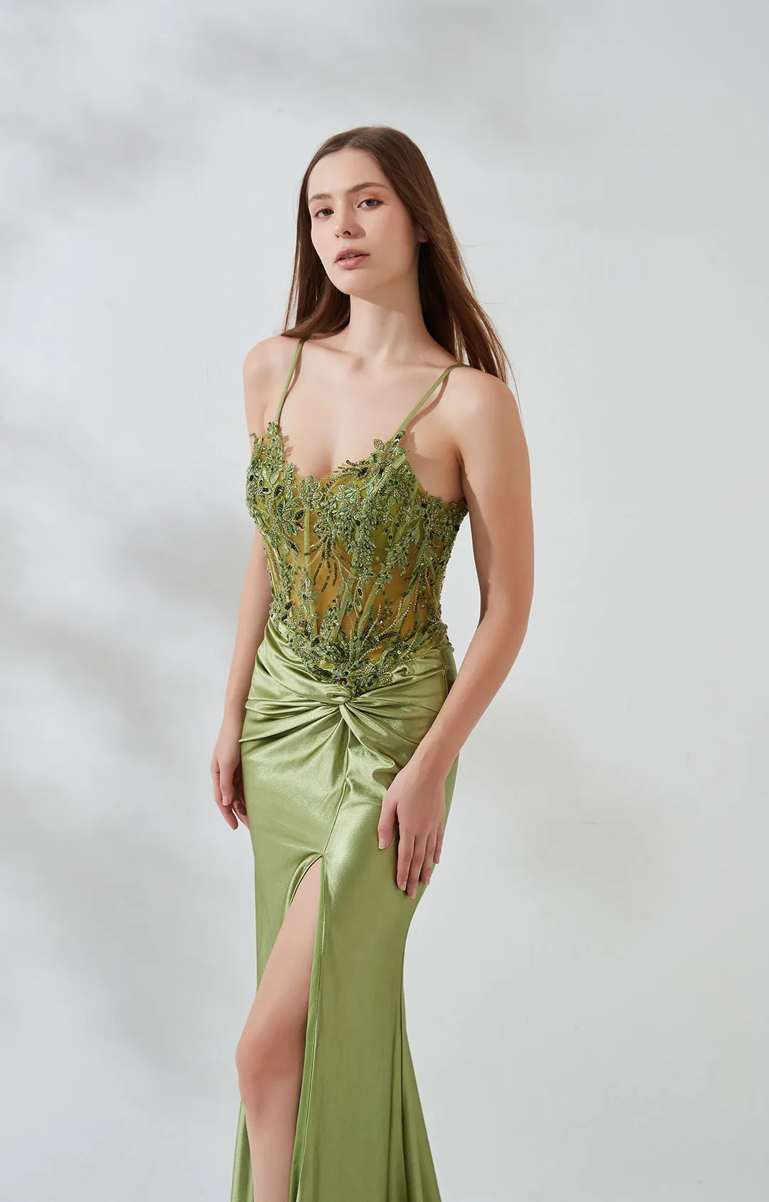 See-through Appliqued High Split Fishbone Zipper Dresses