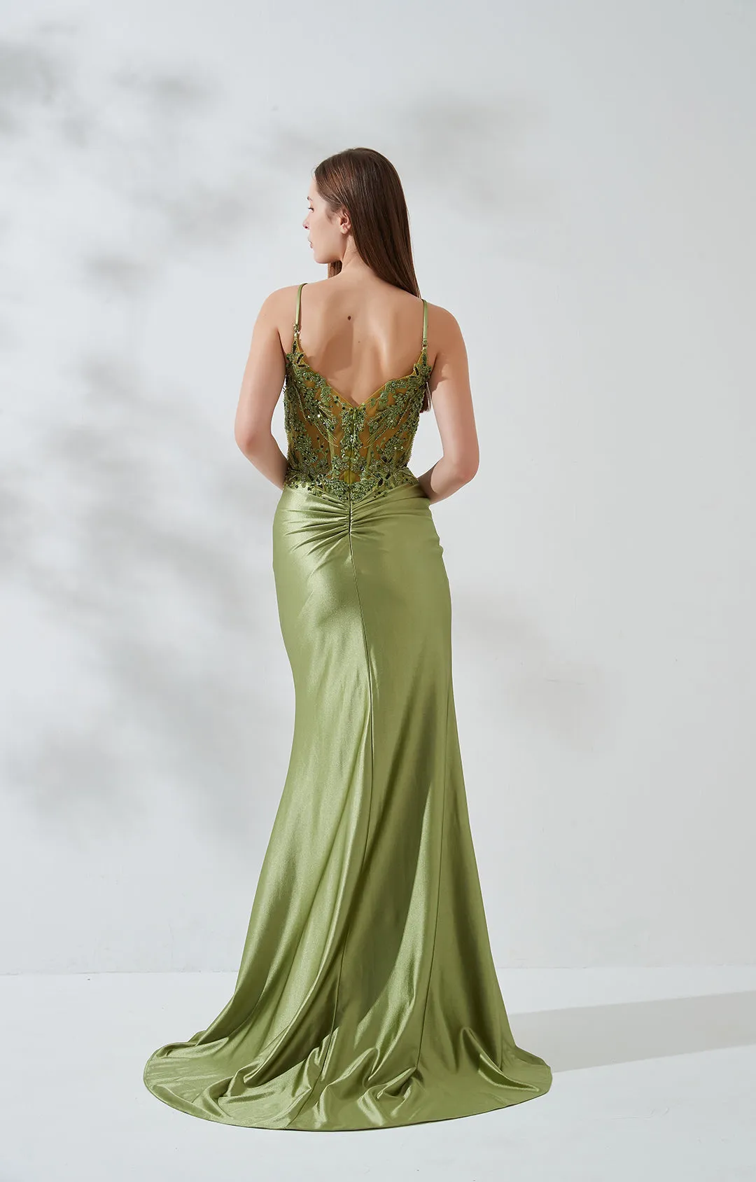 See-through Appliqued High Split Fishbone Zipper Dresses