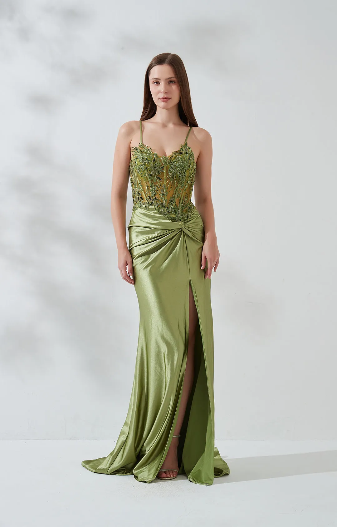 See-through Appliqued High Split Fishbone Zipper Dresses